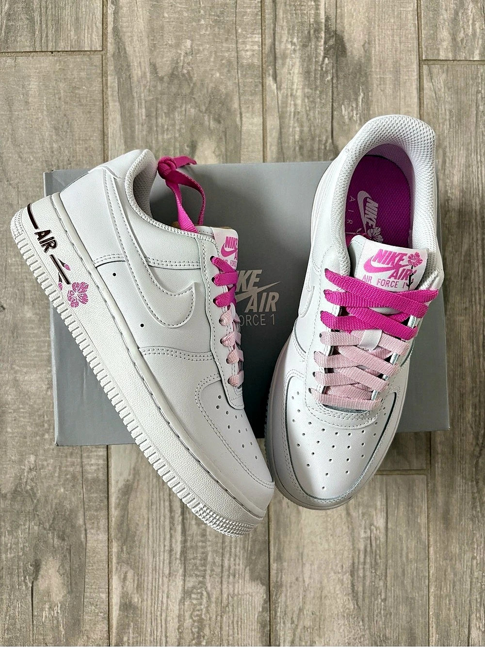 Nike Air Force 1 Low Cherry Blossom Sneakers White & Pink laces 🌸 NIB